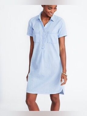 Old Navy Chambray Light Wash Denim Button Front Shirt Dress XL Short Sleeve Boho